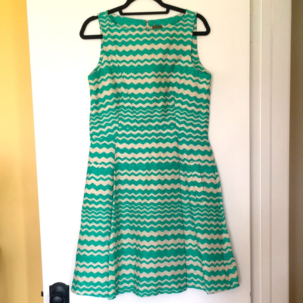 Tan and Turquoise Dress, size 12.